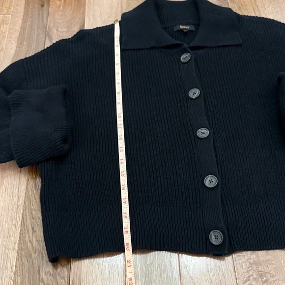 Quince 100% cotton cropped collared fisherman cardigan sweater black L - Picture 2 of 5